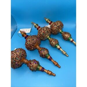 Vtg Gold Glitter Jewel Detailed Teardrop Christmas Ornament NWT Lot Of‎ 4 Unique